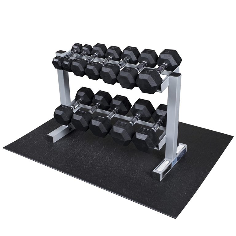 Rep Rubber Hex Dumbbell Set with Racks, 550 Dumbbell Set with 1 Rack, 575 Set with 2 Racks, 5
