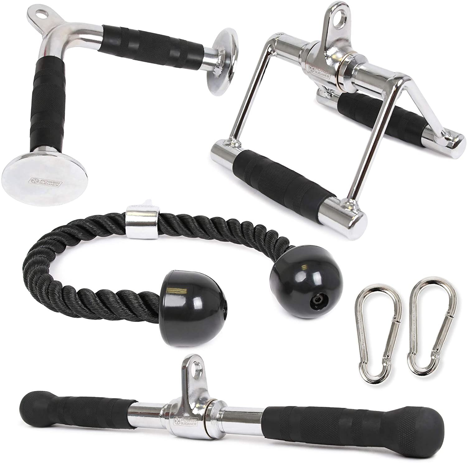 POWER GUIDANCE Cable Machine Attachment Set - V Bar, Straight Bar, Tricep Rope & V Handle For Home Gym Pulley System