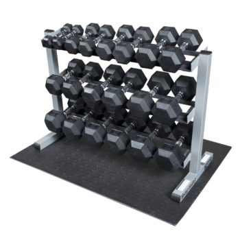 Body-Solid 3-Tier Horizontal Dumbbell Rack with Rubber Hex Dumbbells (GDR363-RFWS)