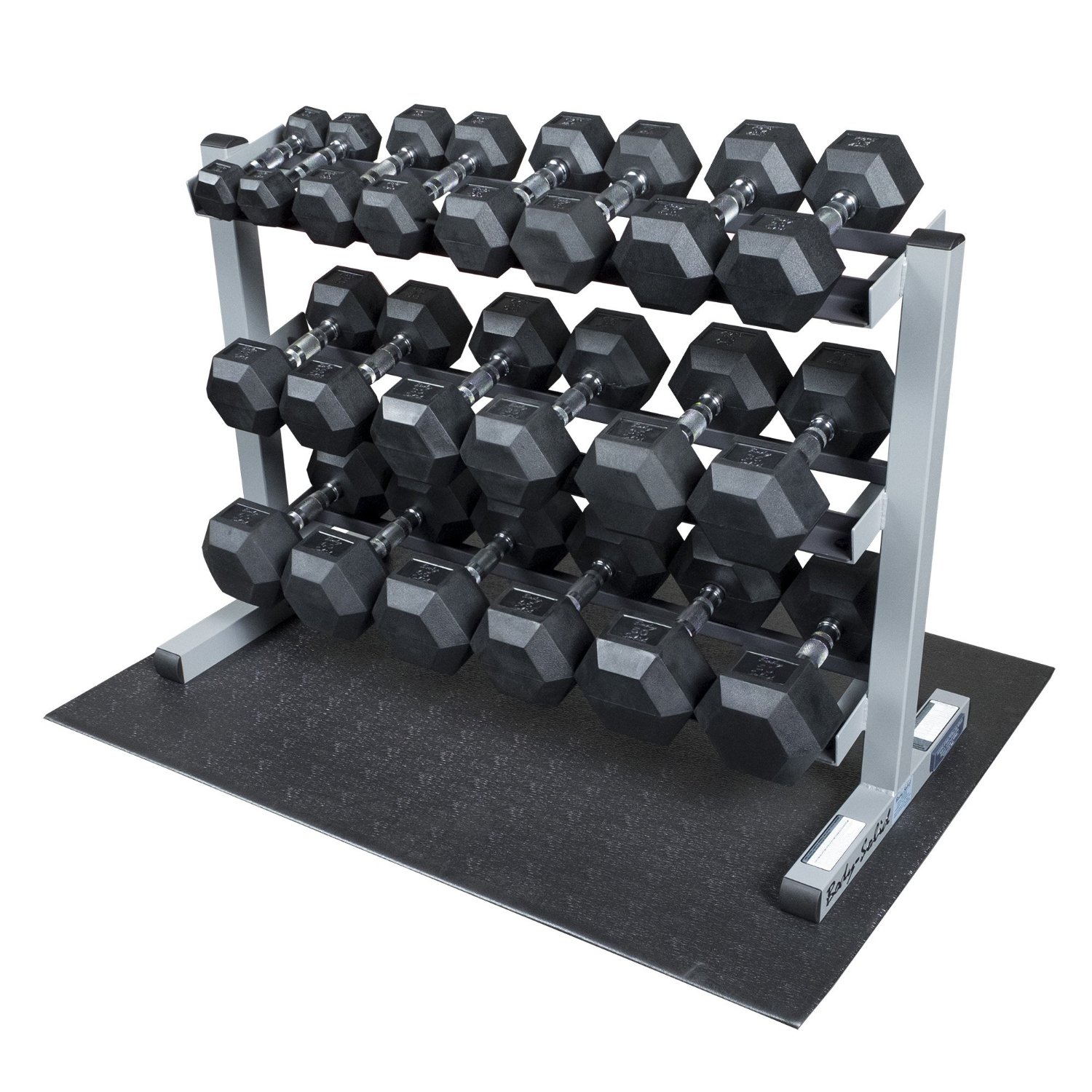  Body-Solid 3-Tier Horizontal Dumbbell Rack with Rubber Hex Dumbbells (GDR363-RFWS) 