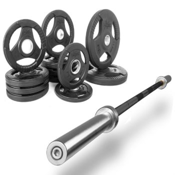 XMark Combo Offer 7 ft. Olympic Bar with Premium Quality Rubber Coated Tri-Grip Olympic Weight Plate Sets
