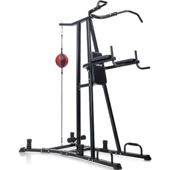 Merax Boxing Power Tower Combo Home Fitness Workout Station, Folding Parallel Bars, Boxing Bag Hook Included