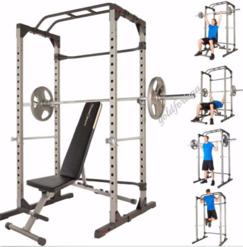 Power Cage with Bench 2 Sets Safety Bars Super Power Rack 800lbs Weight Capacity