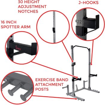 Sunny Health & Fitness Power and Squat Rack with High Weight Capacity, Olympic Weight Plate Storage and 360° Swivel Landmine and Power Band Attachment - Image 4