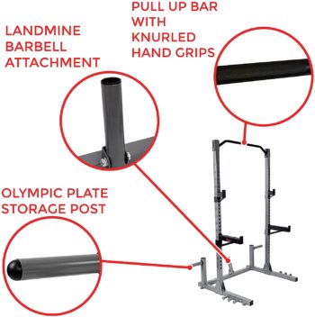 Sunny Health & Fitness Power and Squat Rack with High Weight Capacity, Olympic Weight Plate Storage and 360° Swivel Landmine and Power Band Attachment - Image 5