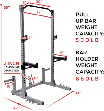 Sunny Health & Fitness Power and Squat Rack with High Weight Capacity, Olympic Weight Plate Storage and 360° Swivel Landmine and Power Band Attachment - Image 8
