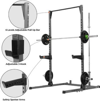 Kicode Power Squat Rack, Heavy Duty Squat Stand Weight Lifting Workout Station, Adjustable Exercise Power Cage with Pull Up Bar for Home Gym