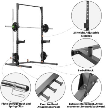 Kicode Power Squat Rack, Heavy Duty Squat Stand Weight Lifting Workout Station, Adjustable Exercise Power Cage with Pull Up Bar for Home Gym