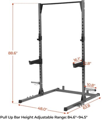 Kicode Power Squat Rack, Heavy Duty Squat Stand Weight Lifting Workout Station, Adjustable Exercise Power Cage with Pull Up Bar for Home Gym