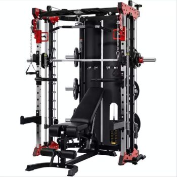 Commercial Home Gym - Smith Machine, Cables with Built in 160 kg Weights (Deluxe Red)