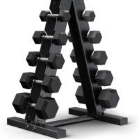 Epic Fitness 150-Pound Hex Dumbbell Set with Heavy Duty A-Frame Rack