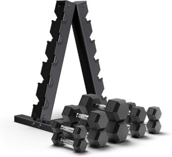 Epic Fitness 150-Pound Hex Dumbbell Set with Heavy Duty A-Frame Rack