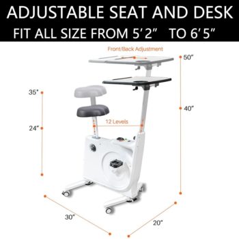 Fit Right 8 Level Magnetic Resistance Exercise Bike Desk, Home and Office Workstation, Standing Stationary Bike with Adjustable Seat and Desk, 285 LB Max