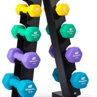 Fitness Alley Neoprene Dumbbells A Frame Rack - Free Weights Hex Hand Weights - Gym Exercise 5 Pairs Set with 5 Tier Rack