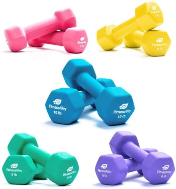 Fitness Alley Neoprene Dumbbells A Frame Rack - Free Weights Hex Hand Weights - Gym Exercise 5 Pairs Set with 5 Tier Rack