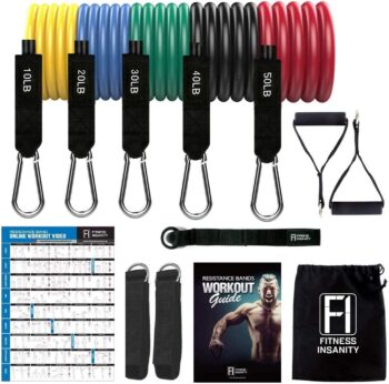 Fitness Insanity Resistance Bands Set - 5-Piece Exercise Bands - Portable Home Gym Accessories - Stackable Up to 150 lbs - Perfect Muscle Builder for Weights, Dumbbells, Arms, Leg, Chest, Back, Glutes