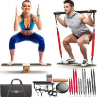 FlexFixx Portable Home Gym Workout Kit - Fitness Balance Board & Full Body Workout Resistance Band Set Strength Training Equipment - Compact Gym Equipment for Home Travel & Outdoor Fitness