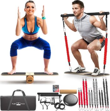 FlexFixx Portable Home Gym Workout Kit - Fitness Balance Board & Full Body Workout Resistance Band Set Strength Training Equipment - Compact Gym Equipment for Home Travel & Outdoor Fitness
