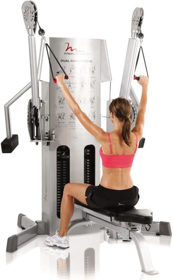 FreeMotion Dual Cable EXT Crossover with Weight Stacks, Rotating Arms, Ankle Cuffs, and Swivel Pulleys