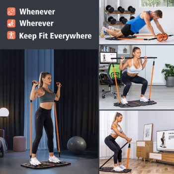 Gonex Portable Home Gym Workout Equipment with 10 Exercise Accessories Ab Roller Wheel,Elastic Resistance Bands,Push-up Stand,Post Landmine Sleeve and More for Full Body Workouts System