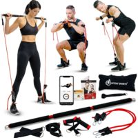 INTENT SPORTS Portable Home Gym – Dynamic Total Body Workout Package with Resistance Bands, Collapsible Bar, Straps, Handles – Strength Training for Home, Travel, Exercise Videos (Patent Pending)