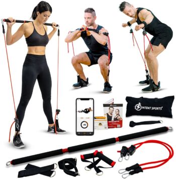 INTENT SPORTS Portable Home Gym – Dynamic Total Body Workout Package with Resistance Bands, Collapsible Bar, Straps, Handles – Strength Training for Home, Travel, Exercise Videos (Patent Pending)