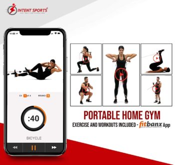 INTENT SPORTS Portable Home Gym – Dynamic Total Body Workout Package with Resistance Bands, Collapsible Bar, Straps, Handles – Strength Training for Home, Travel, Exercise Videos (Patent Pending)