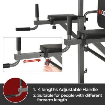 Kicode Power Tower with Bench, Pull Up Bar Dip Station, Height Adjustable Pull Up Tower for Home Gym Strength Training Exercise Workout Equipment, Support Up to 400LBS