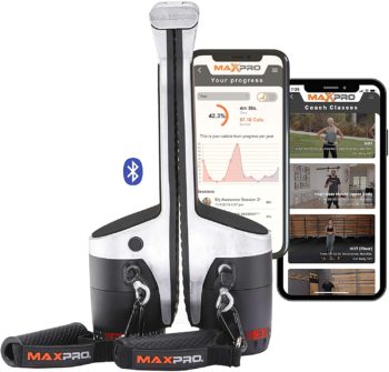 MAXPRO Fitness: Portable Cable Smart Home Gym | Versatile Machine w/Bluetooth - Build, Burn & Tone. Strength, HIIT, Plyo.(Powerful Workout w/ 5-300lbs Concentric Resistance), Raw Metal SmartConnect