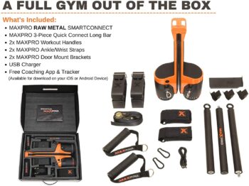 MAXPRO Fitness: Portable Cable Smart Home Gym | Versatile Machine w/Bluetooth - Build, Burn & Tone. Strength, HIIT, Plyo.(Powerful Workout w/ 5-300lbs Concentric Resistance), Raw Metal SmartConnect