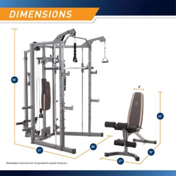 Marcy Smith Cage Machine with Workout Bench and Weight Bar Home Gym Equipment