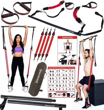 Pilates Bar Kit with Extra Resistance Bands - Portable Gym Home Workout | Physical Strength Training, Yoga, Pilates, Stretching | Exercise Guide Wall Poster, Workout Guide and Carry Case Included