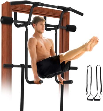 REDLIRO Pull Up Door Bar Chin-Up Doorway Strength Training with Dip bar Bonus Suspension Straps Multi Gym Pro Hanging Workout Equipment Trainer for Home