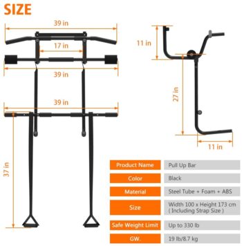 REDLIRO Pull Up Door Bar Chin-Up Doorway Strength Training with Dip bar Bonus Suspension Straps Multi Gym Pro Hanging Workout Equipment Trainer for Home