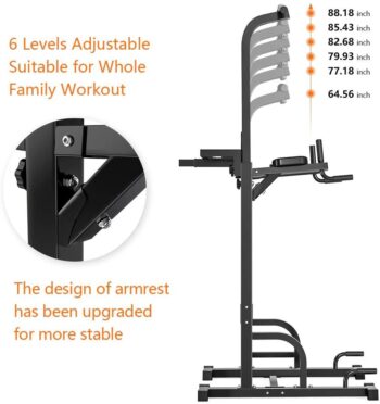 Sportsroyals Power Tower Dip Station Pull Up Bar for Home Gym Strength Training Workout Equipment, 400LBS.