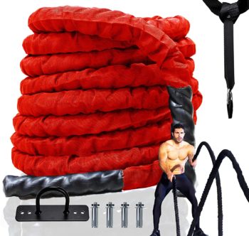 Best Companions Heavy Battle Rope 100% Dacron Exercise Equipment with Anchor Included Strength Training Ropes for Home Gym and Outdoor Exercise