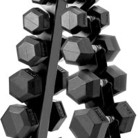 papababe Dumbbell Set with A-Frame Dumbbell Rack Rubber Encased Hex Dumbbell Free Weights Dumbbells Set Home Weight Set (A Pair of 5 10 15 20 25 LB Dumbbell with Dumbbell Rack)