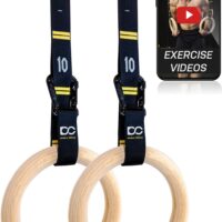 Double Circle Wood Gymnastic Rings with Quick Adjust Numbered Straps and Exercise Videos Guide for Full Body Workout, Crossfit, and Home Gym