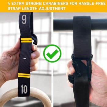 Double Circle Wood Gymnastic Rings with Quick Adjust Numbered Straps and Exercise Videos Guide for Full Body Workout, Crossfit, and Home Gym