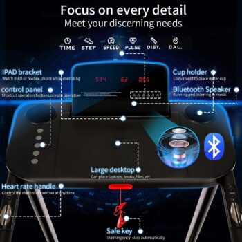 FUNMILY Treadmill for Home, Folding Treadmills with Desk and Bluetooth Speaker, Portable Electric Treadmill Machine for Running Walking Workout, 265 LBS Weight Capacity