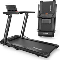 Folding Treadmill Exerciser Foldable Walk Running Machine Portable Treadmills for Home and Apartment LCD Display and Bluetooth Speaker No Assembly