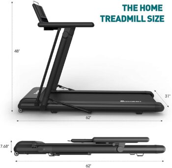 Folding Treadmill Exerciser Foldable Walk Running Machine Portable Treadmills for Home and Apartment LCD Display and Bluetooth Speaker No Assembly