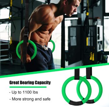 PACEARTH Gymnastic Rings 1100lbs Capacity with 14.76ft Adjustable Buckle Straps Pull Up Exercise Rings Non-Slip Rings for Home Gym Full Body Workout