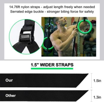 PACEARTH Gymnastic Rings 1100lbs Capacity with 14.76ft Adjustable Buckle Straps Pull Up Exercise Rings Non-Slip Rings for Home Gym Full Body Workout - Image 4