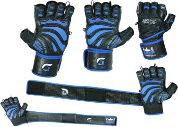 Elite Leather Gym Gloves with Built in 2" Wide Wrist Wraps Grip & Design for Weightlifting Power Lifting Bodybuilding & Strength Training Workout Exercises