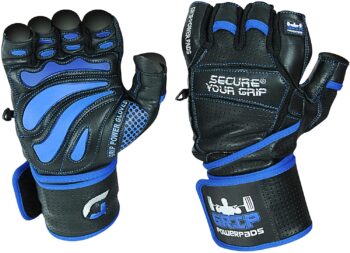 Elite Leather Gym Gloves with Built in 2" Wide Wrist Wraps Grip & Design for Weightlifting Power Lifting Bodybuilding & Strength Training Workout Exercises