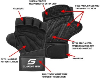 Glaring Way Weight Lifting Gloves with Built-in Wrist Wrap for Exercise, Full Palm Protection and Extra Grip Workout Gloves for Men and Women