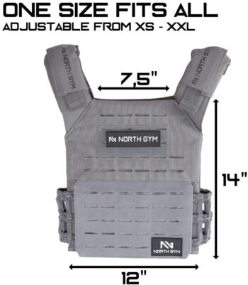 North Gym Adjustable Weighted Vest/Incl. 2 Innovative Moulded Weights for Best fit / 14lbs / 20lbs/ 30lbs