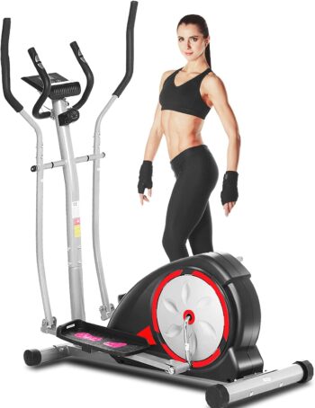 ANCHEER Elliptical Machine for Home Use, Magnetic Training Machine with Pulse Rate Grips and LCD Monitor, Smooth Quiet Driven for Home Gym Office Workout Max Capacity Weight 350LBS