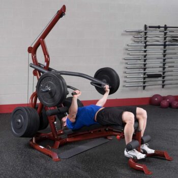 Body-Solid GLGS100 Corner Leverage Gym for Strength Training, 3 Station Exercise Equipment,Red